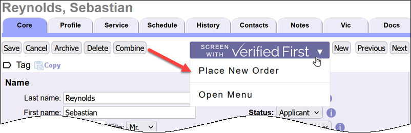 Image of Place New Order Option